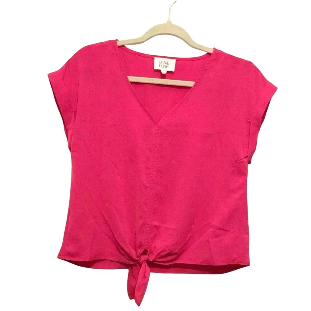 Olive & Oak Hot Pink Tie-Front Cap Sleeve Blouse Top Size Small
